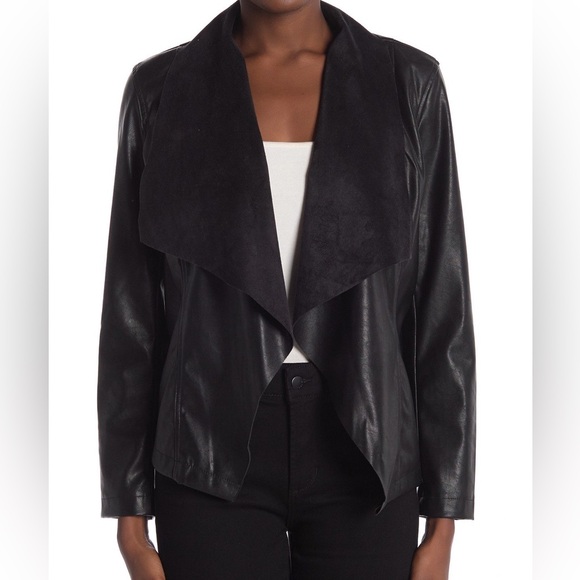 Tahari Jackets & Blazers - Tahari Jet Black Faux Leather Suede Open Moto Jacket Plus Size 1X